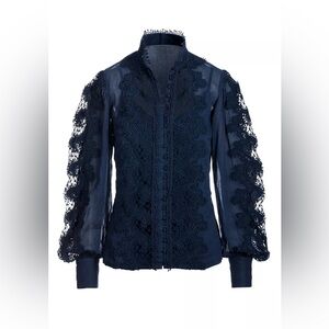 Boston Proper Lace Insert Drama Sleeve Blouse Victorian Wuthering Heights Sz M￼